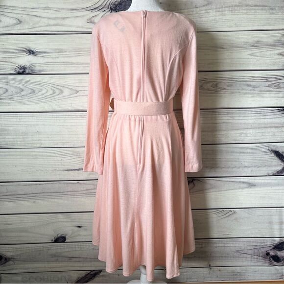 Vintage Clues Collections Blush Pink Belted Long Sleeve Flare Dress - Picture 8 of 12
